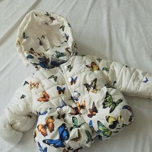 SHEIN Kids Butterfly Print Puffer Jacket - Cream